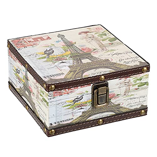 Hipiwe Chest Treasure Box Vintage Wooden + PU Leather Decorative Trinket Jewelry Box Memento Case Box Keepsake Box Gifts For Girls Boys Home Decor, Eiffel Tower
