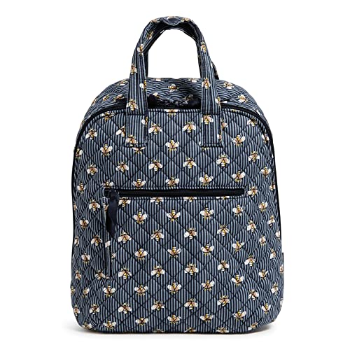 Vera Bradley Women's Cotton Mini Totepack Backpack, Bees Navy - Recycled Cotton, One Size