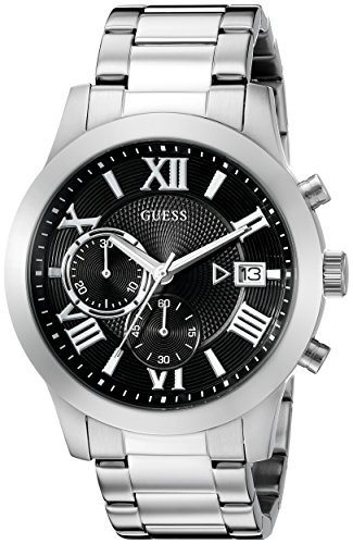 GUESS Stainless Steel + Black Chronograph Bracelet Watch with Date. Color: Silver-Tone (Model: U0668G3)