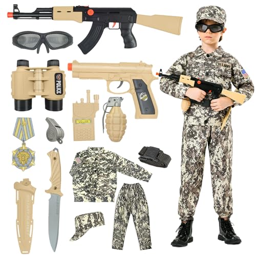 Kodvinp Army Costume For Kids, Military Soldier Costumes For Boys, Halloween Costumes Dress Up Role Play Set