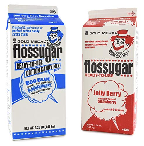 Gold Medal Cotton Candy Floss Sugar, Strawberry and Blue Raspberry, 52 oz - 1/2 Gallon, 2 Pack