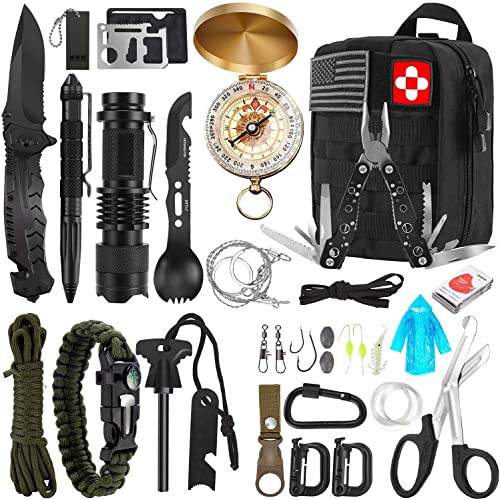 Survival Kit, 32 in 1 Professional Emergency Survival Gear Equipment Tools First Aid Supplies with Molle Pouch Gifts Ideas for Men Families SOS Tactical Hiking Hunting Disaster Camping Adventures…