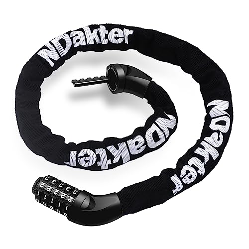 NDakter Bike Lock, Extra Long Anti-Theft Bike Chain Lock(6ft to 3.2ft) with 5 Digit Resettable Combination, Heavy Duty Bicycle Lock Long Enough for 2-5 Bikes, Ebike,Scooter, Door,Gate,Fence and More