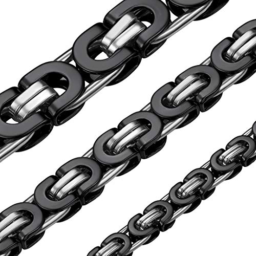 Men's Black Stainless Steel Flat Byzantine Chain Jewelry Gift Link Chain Short Choker 18'