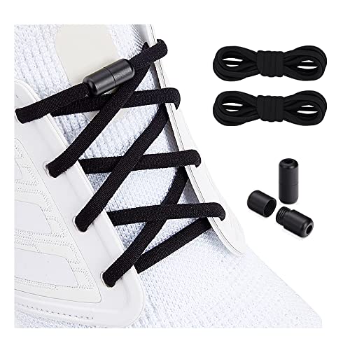 ZHENTOR Elastic No Tie Shoe Laces, Stretch Tieless Shoelaces for Adults and Kids Sneakers Shoe Strings (J03-black(1 pair), 1 pair)