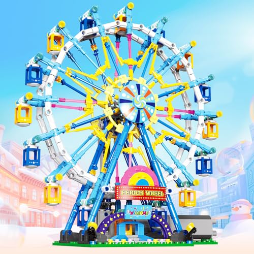 2023 Newly Upgrade Ferris Wheel Building Set with Fairy Light, Two-Way Rotating Ferris Wheel Building Blocks Set of 813 PCS, Amusement Park Model Kit for Kids Ages 8+, Ideas Gift for Boys and Girls
