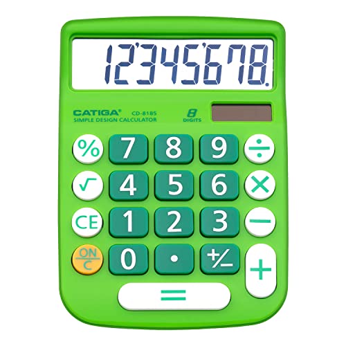 CATIGA Desktop Calculator 8 Digit with Solar Power and Easy to Read LCD Display, Big Buttons, for Home, Office, School, Class and Business, 4 Function Small Basic Calculators for Desk, CD-8185 Green