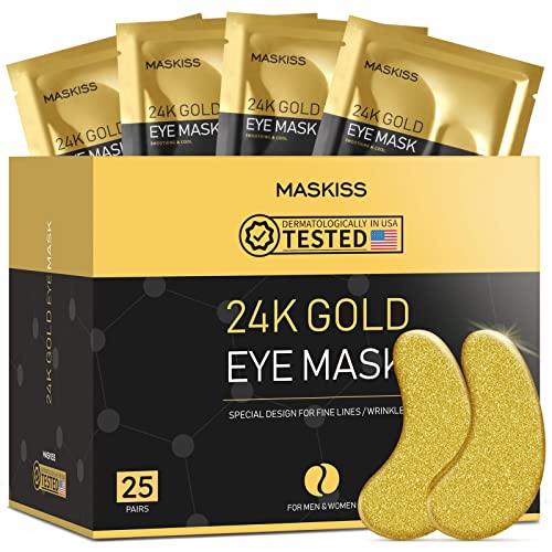 Maskiss 25-Pairs 24K Gold Under Eye Patches/Masks for Puffy Eyes, Dark Circles and Puffiness, Collagen Skin Care Products