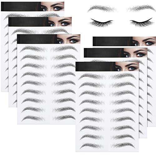 6 Sheets 4D Hair-Like Waterproof Eyebrow Stickers Eyebrow Transfers Stickers Grooming Shaping Eyebrow Sticker in Arch Style for Women and Girls, 66 Pairs Black (Medium Arch Eyebrow)
