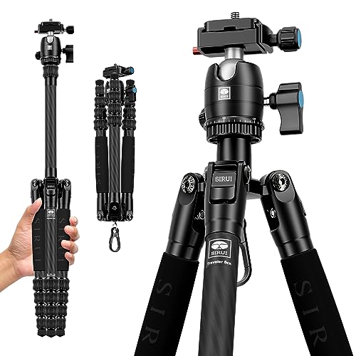 SIRUI Carbon Fiber Travel Tripod Compact Lightweight Slik Tripod with B00K Head, Arca Swiss Plate, Load 8kg/17.6lbs, Weight 2lbs, Folded Height 13' (Traveler 5CX)