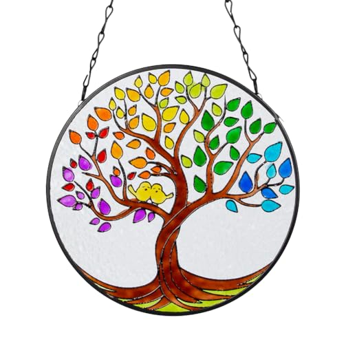 VEWOGARDEN 6.5‚Äù Stained Glass Window Hanging Tree of Life Stained Glass Suncatchers with Metal Chain Stained Glass Decor Gifts for Mom, Wife, Friends