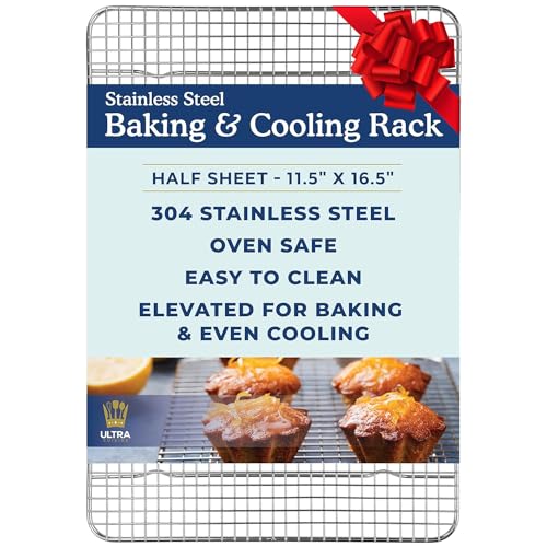 Ultra Cuisine Heavy Duty Cooling Rack for Cooking and Baking - 100% Stainless Steel Baking Rack & Wire Cooling Rack - Cookie Cooling Racks for Baking - Food Safe - Fits Half Sheet Pans - 11.5' x 16.5'