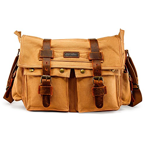 GEARONIC Men and Women Messenger Bag 15'' Laptop Satchel Vintage Rucksack Shoulder Leather Crossbody