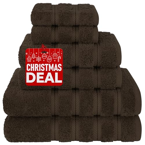 American Soft Linen Luxury 6 Piece Towel Set, 2 Bath Towels 2 Hand Towels 2 Washcloths, 100% Turkish Cotton Towels for Bathroom, Brown Towel Sets