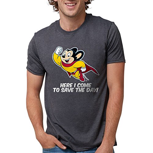 CafePress Mighty Mouse Here I Come T Shirt Men' Deluxe Tri-Blend T-Shirt Dark Heather
