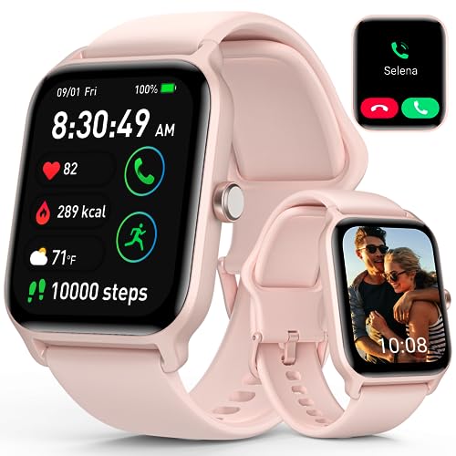 Quican Smart Watches for Women, iOS Android Phones Compatible, Waterproof Fitness Tracker Smartwatches with Call, Alexa Voice, Heart Rate/Spo2 Monitoring, Sleep Tracking, 1.8 Inches (Pink)