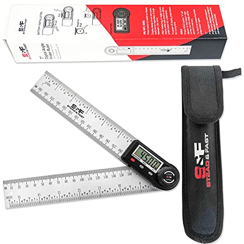 Digital Angle Finder Ruler 7 Inch / 200 mm Stainless Steel with Pouch, Digital Protractor Angle Finder for Woodworking Measurement, Angle Measuring Tool by S&F STEAD & FAST