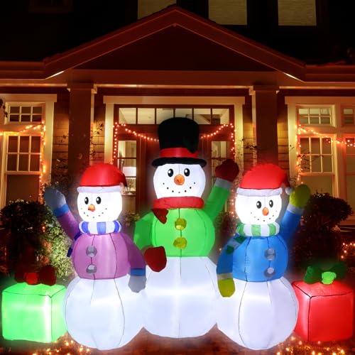 Poen Christmas Inflatable Snowmen 4.92 Ft Inflatable Christmas Snowmen with Two Inflatable Gifts Lights for Indoor Outdoor Xmas Blow Up Yard Garden Decor Christmas Decorations