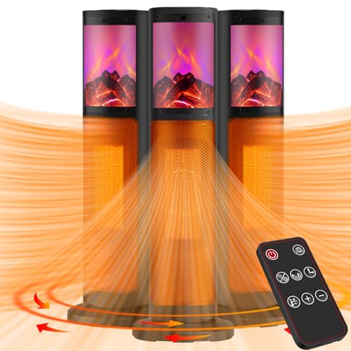Space Heater 2023 Newest, Portable Electric Space Heater, 3 Modes & Thermostat, Remote Control, 12H Timer, 3D Flame Display, Overheat & Tip-Over Protection, Tower Heaters for Home/Office Use