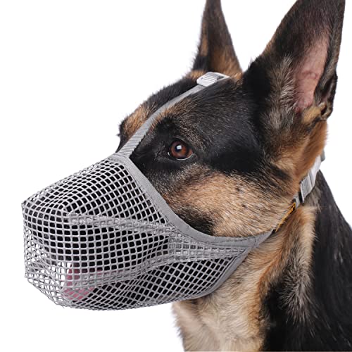 Dog Muzzle, Soft Mesh Covered Muzzles for Small Medium Large Dogs, Poisoned Bait Protection Muzzle with Adjustable Straps, Prevent Biting Chewing and Licking (XS+: Snout:6¾'-8¼', Grey)
