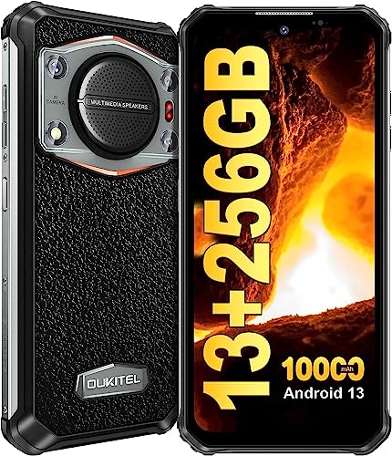 OUKITEL WP22 Rugged Smartphone Unlocked,13GB RAM+256GB ROM,10000mAh Battery,6.58' FHD+,48MP+20MP Night Vision Camera,Android 13 Cellphone,125dB Super Speaker,4G Dual Sim Waterproof Mobile Phone, NFC