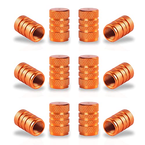 SINGARO 12PCS Tire Valve Stem Caps, Car Exterior Accessories, Aluminum Alloy Valve Cover General Purpose Cars, Trucks, Motorcycles and Bicycles (Orange)