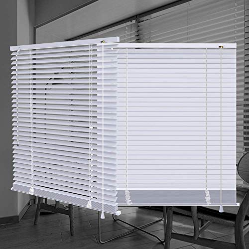 SEEYE Mini Blinds Aluminum Venetian Slat Blinds Blackout Horizontal Shades for Windows Anti-UV Waterproof Light Adjustment Bathroom Temporary Easy to Install 34' W x 64' L,White