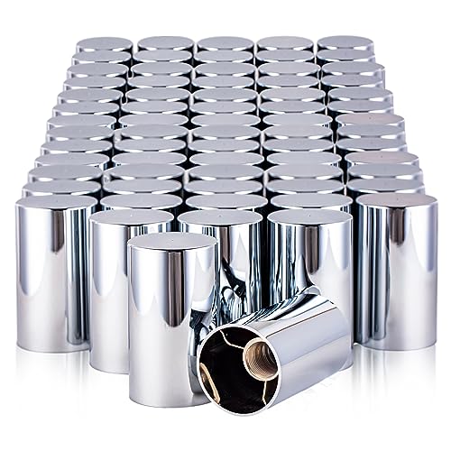 60 Pack Nut Cover, ABS Chrome Plastic 33 mm by 3-1/2' Cylinder Nut Cover - Thread-On fit Hub Piloted Wheels, Complete Axle Cover Kits, Lug Nut Covers for Semi Trucks, Trailers