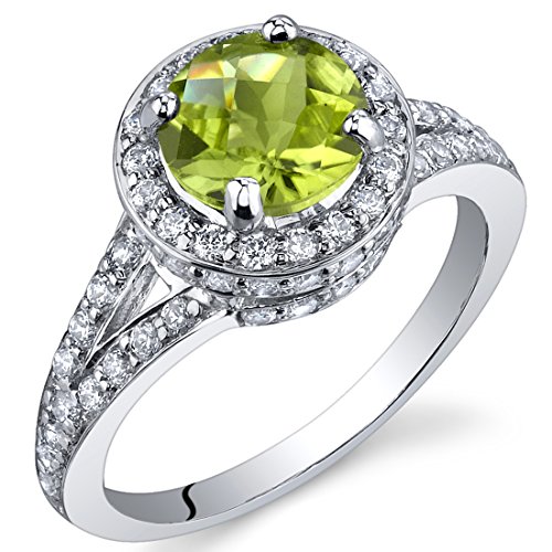 PEORA Peridot Ring for Women 925 Sterling Silver, Vintage Halo Design, Natural Gemstone, 1.25 Round Shape 7mm, Size 5