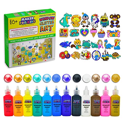 KOKO AROMA Create Your Own Window Glitter Paint Art Suncatcher Craft Kit-Boys Girls-Toys Age 6-12 Toddler Maker for Kids–[24] Sun Catchers[12] Paints
