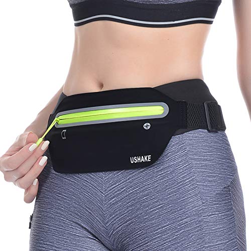 UShake Slim Running Belt, Ultra Light Bounce Free Waist Pouch Fitness Workout Belt Sport Waist Pack Exercise Waist Bag for Apple iPhone 8 X 7 6+ 5s Samsung in Running Gym Marathon Cycling(04BK)