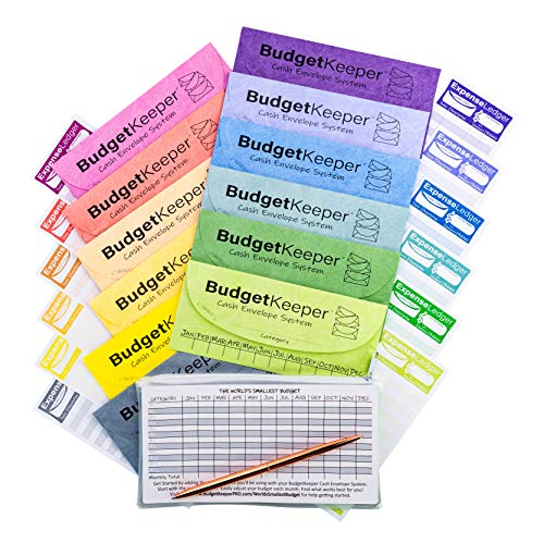 Cash Envelope System-Budget Envelopes-Budget Keeper-12 Assorted Colors-Tear and Water Resistant-12 Expense Ledgers, Pen, Zipper Case Included