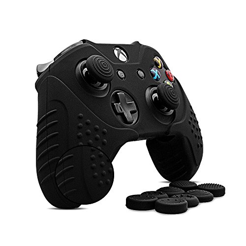 CHINFAI Xbox One S/X Controller Grip Skin Anti-Slip Silicone Protective Cover Case for Xbox 1 Controller with 4 Set Thumbstick Caps (Black)