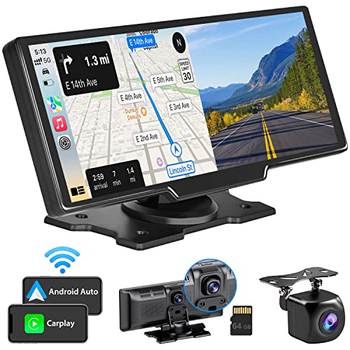Westods Portable Wireless Carplay Car Stereo with 2.5K Dash Cam - 9.3' HD IPS Screen, Android Auto, 1080p Backup Camera, Loop Recording, Bluetooth, GPS Navigation Head Unit, Car Radio Receiver