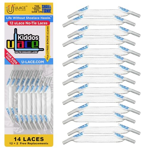 uLace Kiddos - 2-Pack Bundle (12 uLaces) No Tie Shoe Laces, Elastic Shoe Laces- White