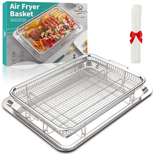 Air Fryer Basket for Oven, OPENICE 15.5' x 11.6' Large Size Crisping Basket and Tray with 30PCS Parchment Papers, Stainless Steel Air Fryer Basket for Baking Grilling