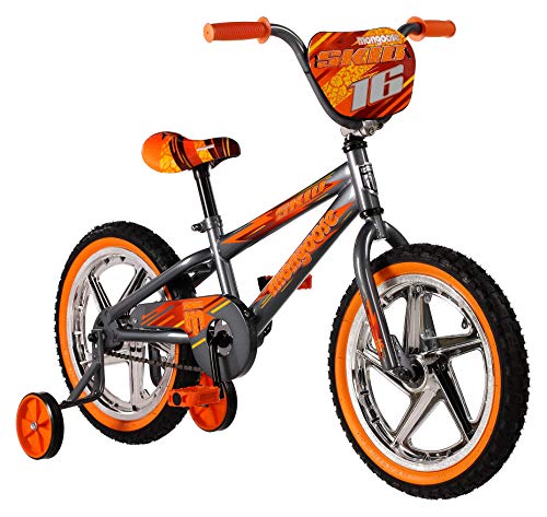 Mongoose Skid Boy's Freestyle BMX Bike with Training Wheels, 16-Inch Wheels, Grey