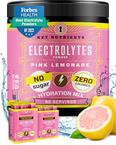 KEY NUTRIENTS Multivitamin Electrolytes Powder No Sugar for Recovery - Fresh Pink Lemonade Electrolyte Powder - Hydration Powder - No Calories, Gluten Free Electrolytes Powder - 90 Servings