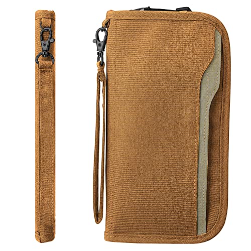 ZOPPEN Rfid Passport Holder Travel Wallet Family Documents Organizer Travel Accessories for 6 Passport, with Vaccine Card Slot Fits 4.3 X 3.5 inches Vaccine Card, 05 Khaki