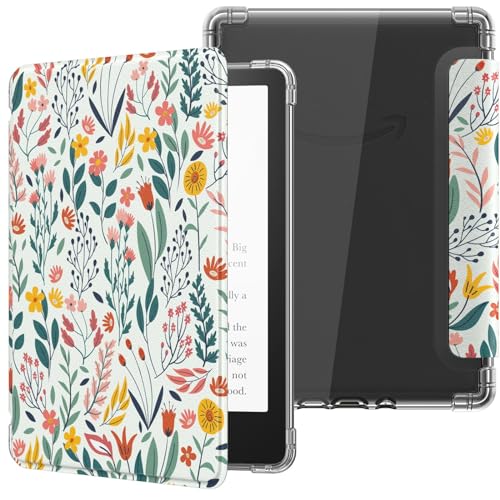 MoKo Case for 6.8' Kindle Paperwhite 11th Generation 2021&Kindle Paperwhite Signature Edition, Ultra Clear Soft Flexible Transparent TPU Back Cover Light Shell with Auto Wake/Sleep, Flowers