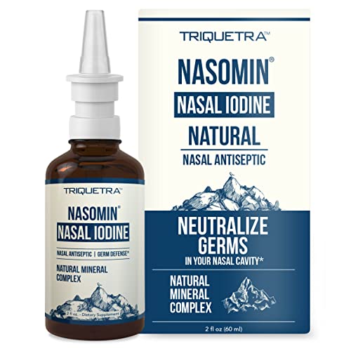 Nasomin Nasal Iodine – Nasal Antiseptic Spray – Sanitize Your Nose of Germs - Iodine + Fulvic Acid Blend -150+ Uses Per Bottle – 100% Natural Mineral Complex – (2 oz. Bottle + Nasal Sprayer)