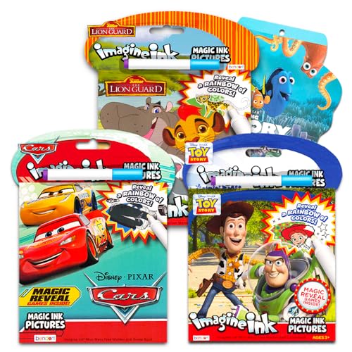 Imagine Ink Coloring Book Set -- Bundle Includes 3 Disney Imagine Ink Books for Kids Toddlers Featuring Toy Story, Disney Cars, Incredibles with Invisible Ink Pens and Stickers (Mess Free Coloring)