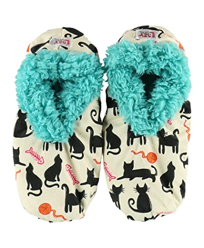 Lazy One Fuzzy Feet Slippers for Women, Cute Fleece-Lined House Slippers, Cute Animal Designs (Cat Nap, L/XL)