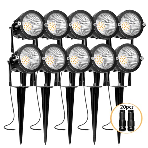 REEGOLD Low Voltage Landscape Lighting: 10W 1000LM LED Landscape Lights Outdoor 2700K Warm White Spotlights with IP65 Waterproof for Yard Garden | 10 Pack of 12V/24V Low Voltage Lights with Connectors