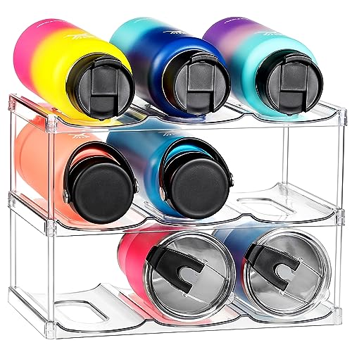 3 Tier Stackable Water Bottle Organizer for Cabinet - Premium Clear Holder for Tumbler, Travel Bottle, Wine Rack Display - Home Kitchen Pantry Refrigerator Organization and Storage - Hold 9 Bottles