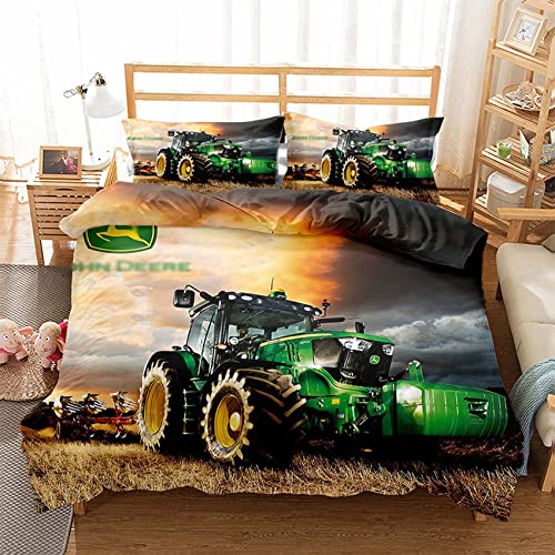 BKTKSR Tractor Duvet Cover Queen Bedding Set for Boys Girls Teens 3D Printed Trucks Comforter Cover Soft Microfiber Bedroom Decor (3PC:1 Queen Size Quilt Cover + 2 Pillowcases)