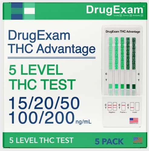 5 Pack - DrugExam THC Advantage Made in USA Multi Level Marijuana Urine Test Kit.Highly Sensitive THC 5 Level Drug Test Kit. Detects at 15 ng/mL, 20 ng/mL, 50 ng/mL, 100 ng/mL and 200 ng/mL (5)