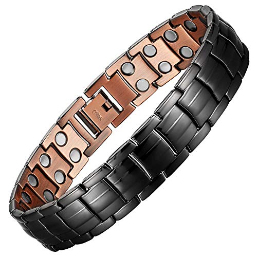 MagEnergy Mens Copper Magnetic Bracelets, 99.9% Pure Copper Bracelet with Double-Row Strength Magnets, Adjustable Jewelry with Sizing Tool