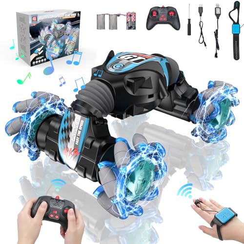 Gesture Sensing RC Stunt Car, 360° Rotating 4WD Transform Twist Cars Remote Control Car with Lights Music, 2.4GHz Hand Controlled RC Car for Boys & Girls 6 7 8 9 10 11 12 Year Old Birthday Xmas Gifts