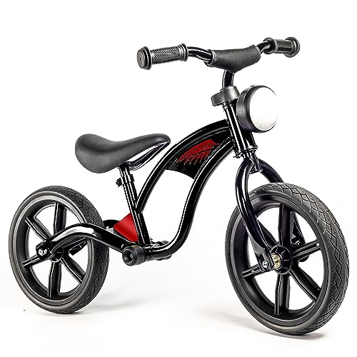 KRIDDO Toddler Balance Bike 2 Year Old, Age 24 Months to 5 Years Old, Front Light, Rubber Wheel, Pedal-Less Learning Bicycle, Gift for 2-5 Boys Girls, Black